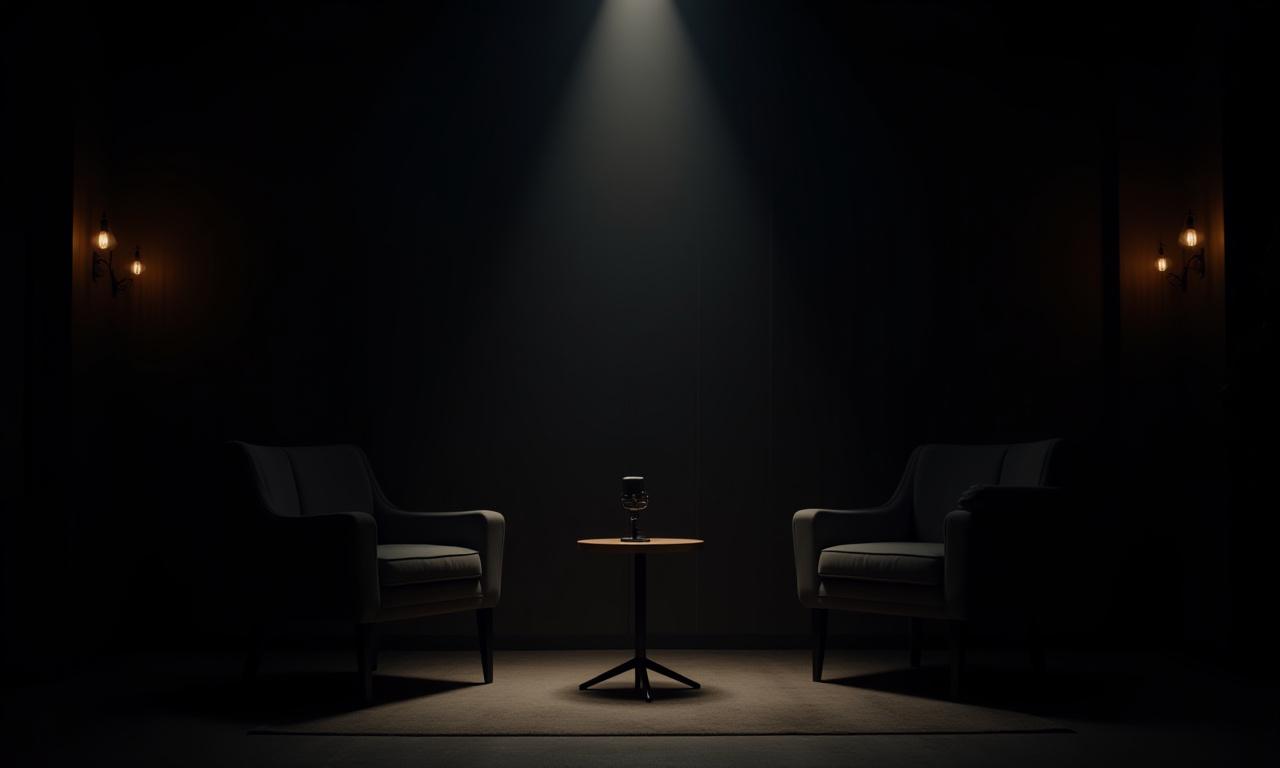 Un estudio de grabación de podcasts moderno y profesional con equipos de alta calidad e iluminación ambiental.